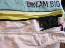 New 4 Ladies Thongs Cotton Panties  Size XL  White/Blk, DreamBig,White, Yellow  