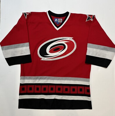 Vintage STARTER Jersey CAROLINA HURRICANES NHL Hockey Jersey YOUTH L/XL 