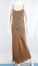 Beige Slip Dress Midi Maxi Strappy Summer Satin Bias Cut Elegant Size UK 10