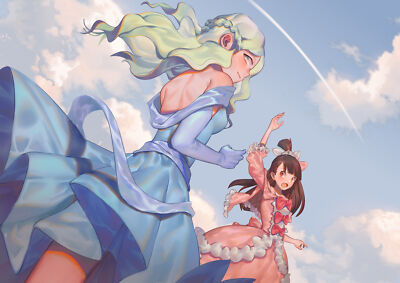 Anime sky red dress long hair eyes aqua blue little Playmat Gaming Mat