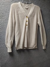 Loft Sweater Womens XS Ivory Henley Long Sleeve Preppy Pullover 0955