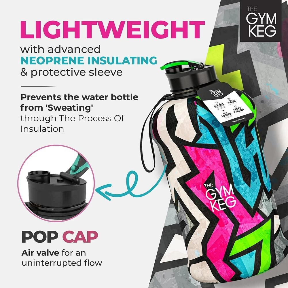 Gym Keg 2L Insulated Metal Water Bottle - Black - Keeps Drinks Cold 24h