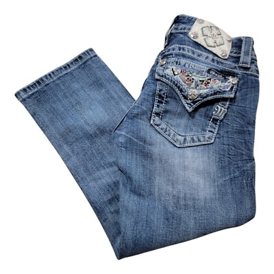 Miss Me Boyfriend Cuffed Capri Jeans Womens 27 Embroidered