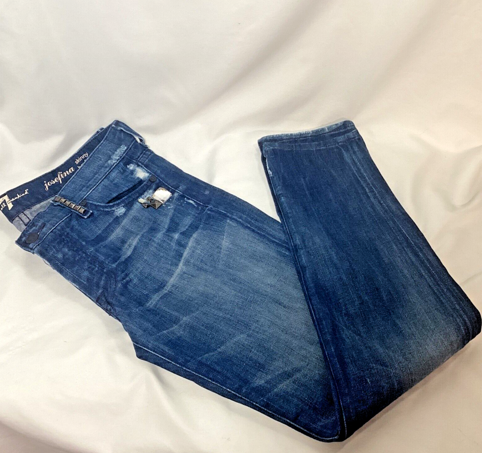 7 For All Mankind Distressed Rhinestone Boyfriend Jeans with Button Fly