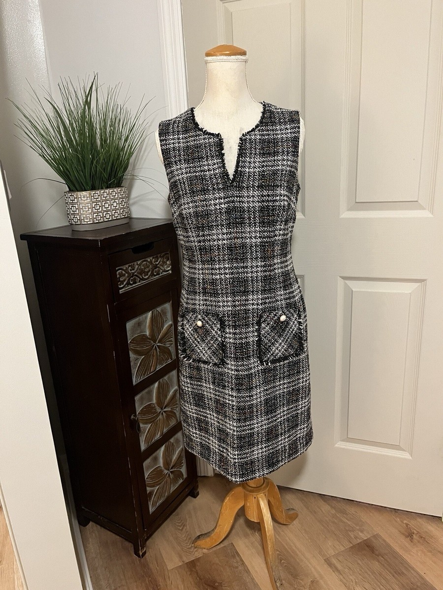 karl lagerfeld black tweed dress Classic Paris Shift White Multicolor SZ 4 Color:VINTAGE WHITE Long Ruffled Maxi Party PRD-Seasonal_CARRYOVER A square neckline and