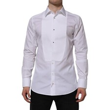 DOLCE & GABBANA Shirt White Bib Cotton Poplin GOLD Formal 37/US14.5/XS 620usd