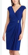 Lauren Ralph Lauren Evening Blue Dress Sz 4 Sleeveless Beaded Cocktail Party