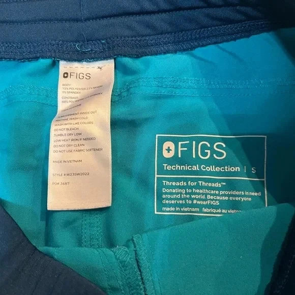 FIGS Women’s Blue Scrub Pants with Yellow Drawstring Size Small PO 3687 - Image 3 of 3