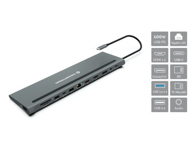 Conceptronic DONN17G 12-in-1 USB Typ-C zu 3x 4k Display Adapter HDMI DP LAN SD