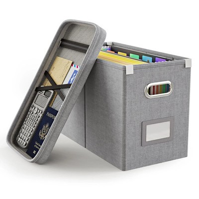 File Organizer Box with Lid Grey Hanging Document Storage Box for Letter Files