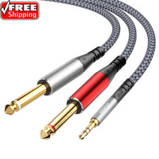 1/8" to 1/4" Stereo Y-Splitter Cable-3.3Ft, 3.5Mm TRS to Dual 1/4" 6.35Mm TS Mon