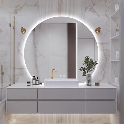 36'' Half Moon LED Bathroom Mirror - Dimmable, Anti-Fog, Frameless Design