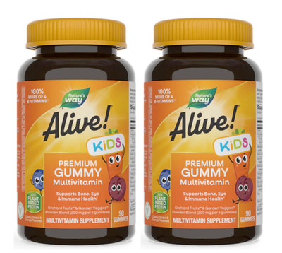 Natures Way Alive! Children's Multi-Vitamin Gummies 90 chewables (2 PACK)