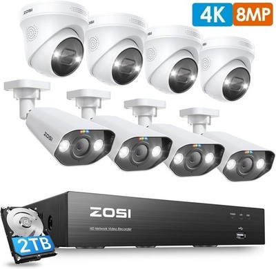ZOSI 4K 8CH PoE Security Camera System 8x8MP Spotlight Outdoor IP Camera 2TB HDD