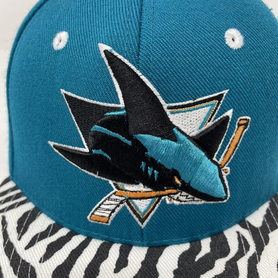 San Jose Sharks Hat Cap Snap Back Teal Black White NHL Hockey Zebra Print Zubaz - Image 2 of 4