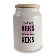Nach dem Keks ist vor dem Keks Keksdose aus Keramik mit Holzdeckel