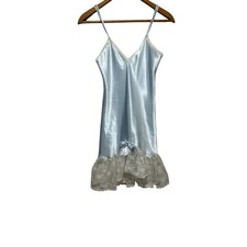 Vintage 80s Lauren Rogers Babydoll mini slip dress lace blue size Small grunge