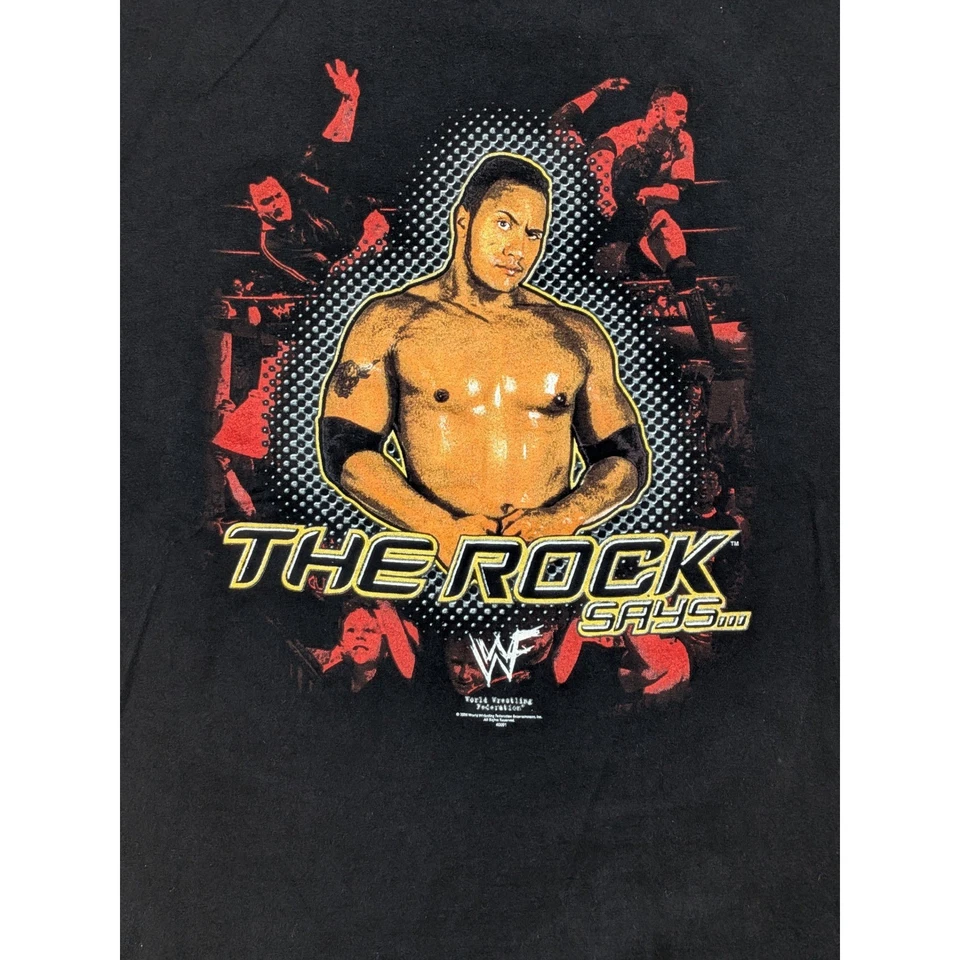 Camiseta Negra De Colección WWE The Rock Says Smackdown Hotel Para Hombres XXL Lucha Libre Y2K Foto 3 de 4