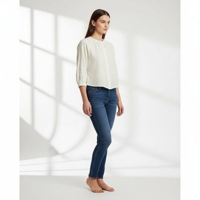 Jenni Kayne 3/4 Sleeve Cropped Wool Blend Button Down Shirt Cream Women S