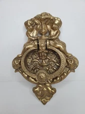 Mid-century Heavy Brass Victorian Renaissance Revival Cherub Door Knocker - 10"