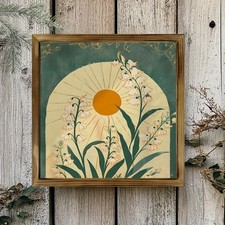 Boho Sunset Botanical Wooden Wall Sign