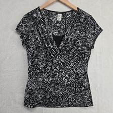 Y2K Babydoll Top Womens Medium Black White Whimsigoth Fairy Goth Stretch Comfy