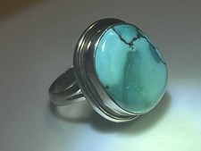VTG Sterling Silver ISRAEL HEALTH Turquoise Cabochon Statement Ring Size 7.5 10g