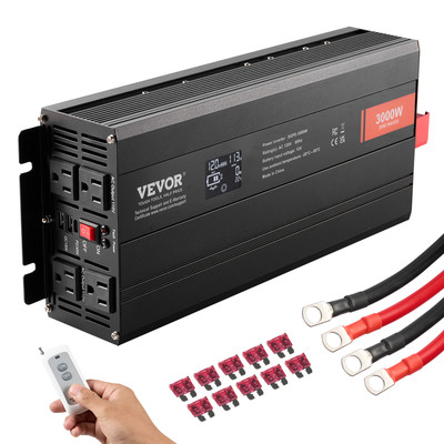 Pure Sine Wave Power Inverter 3000W DC12V to AC120V LCD Remote Control CE