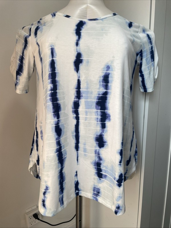 New Woman's LuLaRoe White Navy Blue Tie Dye MORGAN Shirt Top Size 3XL