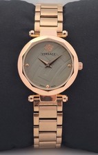 Working Versace 'Quartz' Grey Dial  Women's Wristwatch Rose Gold Plated Band