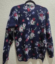 Y2K VTG Polo Ralph Lauren Women's Size M Lambswool Sweater Crewneck Blue Floral