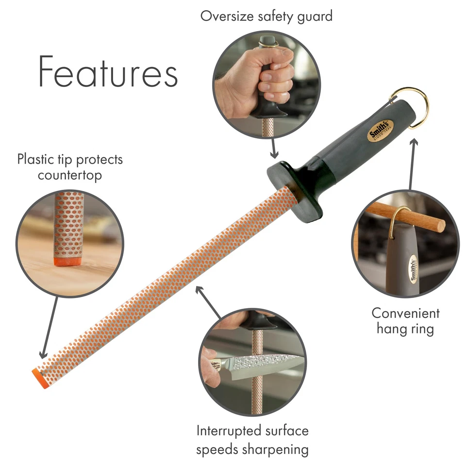 Smith’s 3001 10” varilla de acero ovalada para afilar diamante – gris – diseño ovalado – frotar... Foto 3 de 4