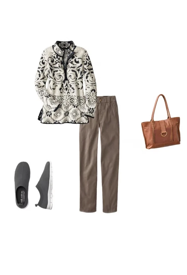 Suéter Pullover Coldwater Creek Alpine Lodge Color Negro Marfil Foto 3 de 4