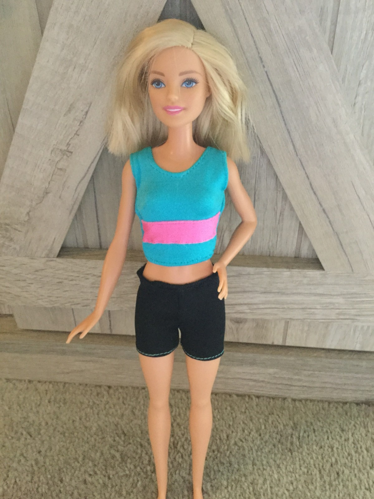 Barbie Doll Outfit Solid Black Color Shorts Blue Stitch & Turquoise Blue Shirt
