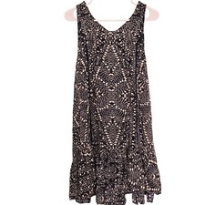 RipCurl Black Cream Geometric Ruffle Sundress Size M Coastal Beach Festival Boho