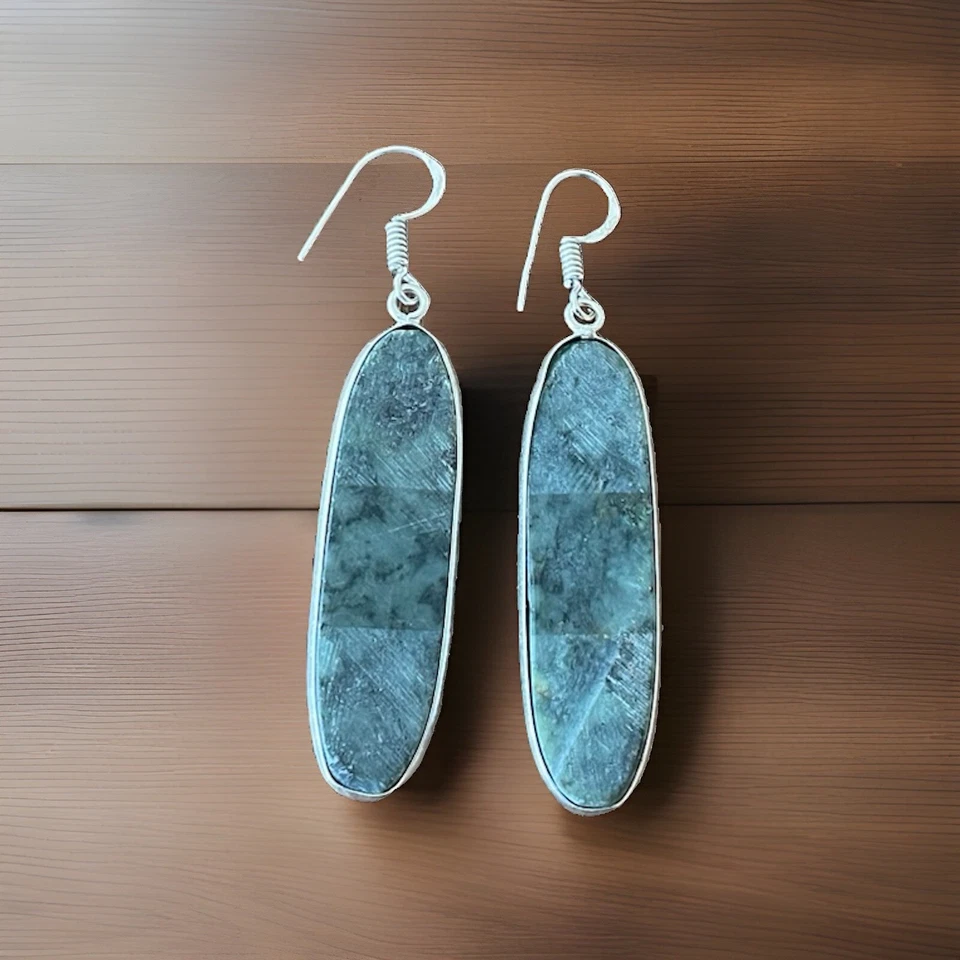 Pendientes artesanales de piedras preciosas turquesa africana - plata de ley 925 enchapados - nuevos Foto 3 de 3