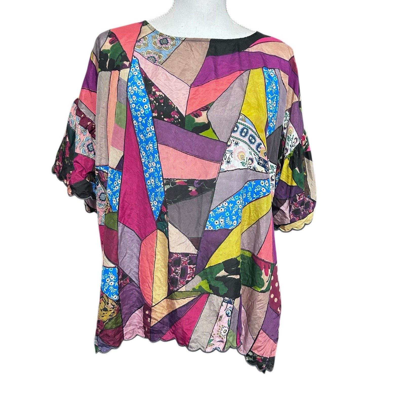 JOHNNY WAS Eloise Silk Patchwork Print Flutter Sl… - image 1