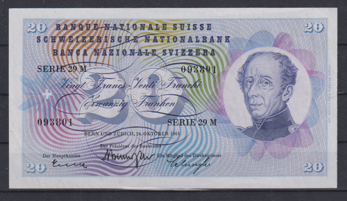 Switzerland 20 Franken 1961 UNC &700 - Picture 1 of 2