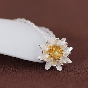 Authentic .925 Sterling Silver Lotus Flower Necklace with 18k gold-plated accents
