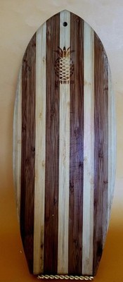 Surfboard Shaped Bamboo Cutting Board, Serving or Decorative Art 15.5''x6'' Hawaii