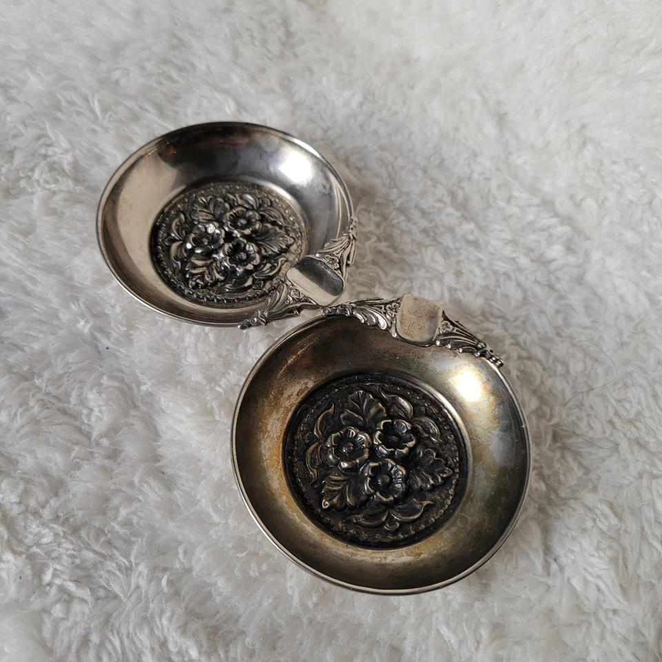Juego de 2 ceniceros florales plateados vintage  Foto 2 de 4