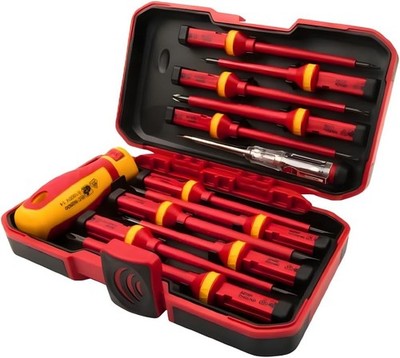 13tlg VDE isoliertes Elektriker Schraubendreher Set mit Gummigriff im Hartschalenkoffer