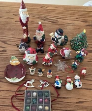 Lot of 23 Assorted Christmas Tree & Shelf Ornaments/Candle Holders-Some Signed