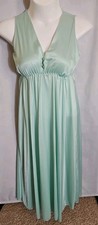 VTG Nightgown Button Front Light Mint Green Size Large Full Length