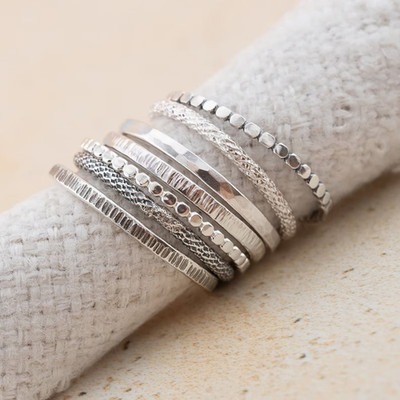 Set of 7 Sterling Silver Stacking  Handmade Wedding Jewelry Gift For Women N-31