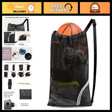 Mesh Drawstring Bag for Swim, Beach, Pool, Sports Gym - Cinch Backpack, Black