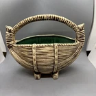 Vintage McCoy Pottery Matte Basket Line Planter Green Inside