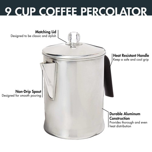 Primula Today Aluminum Stove Top Percolator Maker Durable, Brew Coffee On Sto... - Picture 6 of 7