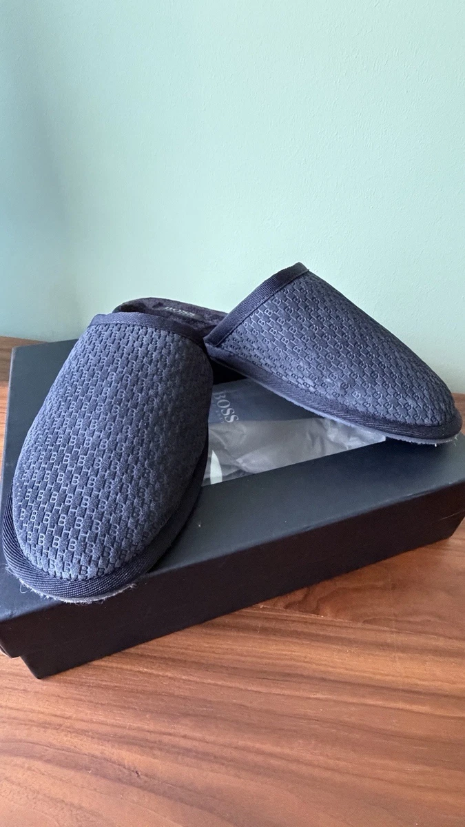 Hugo Boss Hausschuhe Gr 44 UK 10 Dunkelgrau Herren Schuhe , Neu, Leder