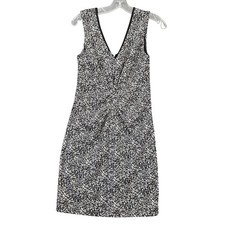 Express Black White Mini Dress Stretch Pleated V-Neck Sleeveless Women's Size 6